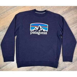 Patagonia Sweatshirt Fitz Roy Horizons Uprisal Crew Navy Logo Hike Mens Medium